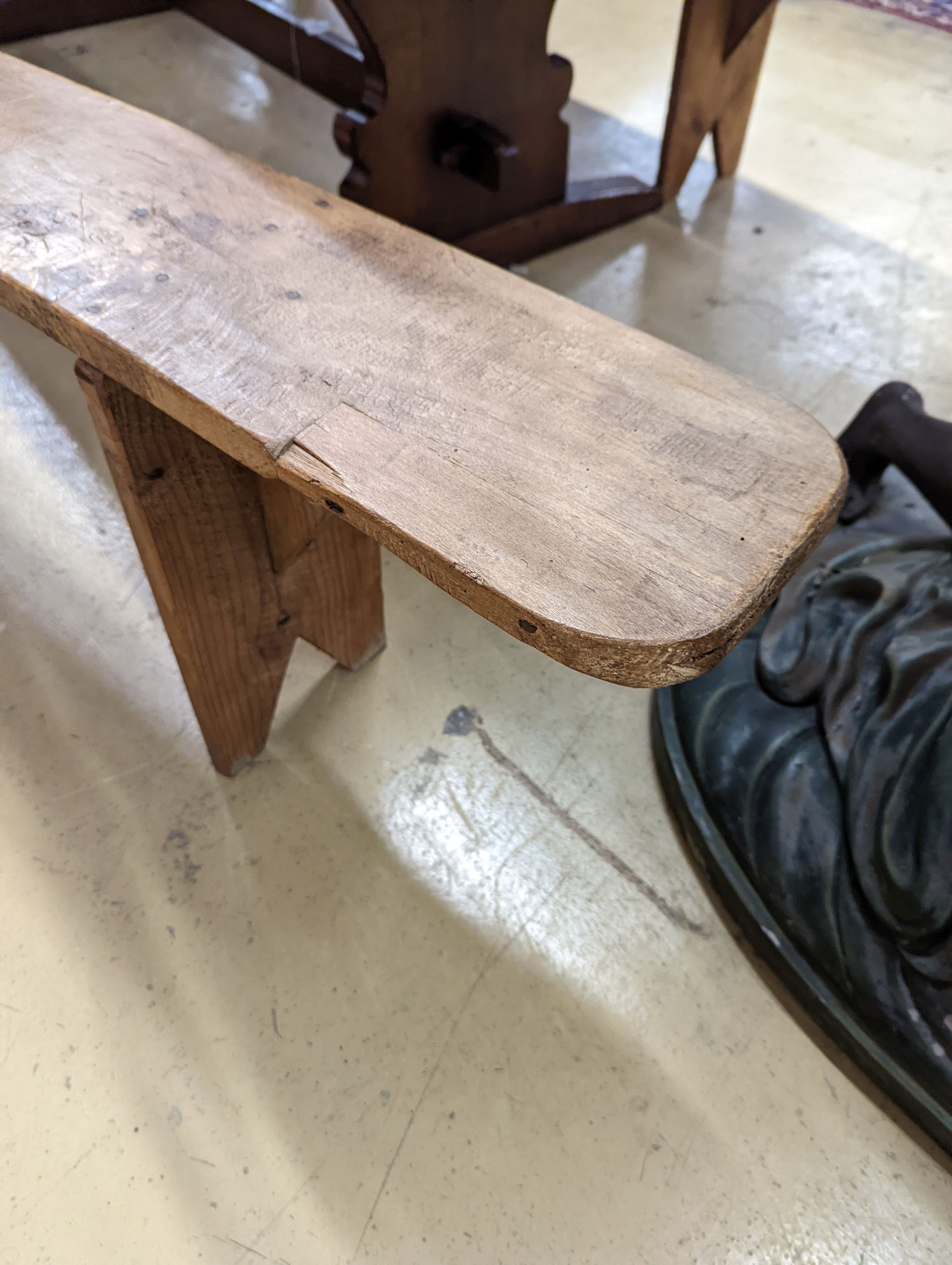A pair of 19th century pine benches. Length-220cm, Depth-21, Height - 45cm.
